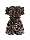 winkbay Women's 2 Piece Cheetah Print Set Off The Shoulder Half Sleeve Crop Top Shorts Vacation Going Out Outfits Multicolor Leopard Large
