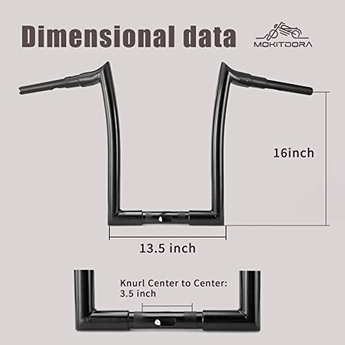 Mokitdora Road Glide Handlebar 16" Rise 1-1/2 Fat 1.25" Clamp Ape Hangers Handlebar Compatible With Harley Touring 2015-Up Fltrx/Fltrxs/Fltru, Upgraded Gloss Black #TOP6