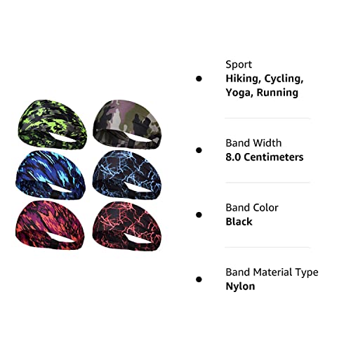 Brighoo 6 Pieces Headbands For Men Women Non-Slip Sweat Bands Breathable Cooling Headbands Outdoor Sports Headbands For Workout Yoga Running Jogging Cycling (Delicate Style) #TOP7