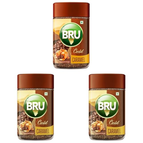 Image of Bru Gold Caramel 100g | Flavoured Instant Coffee | Flavourful Twist to Your Everyday Coffee | Made with Freeze-Dried Coffee | Makes 80 cups | (Pack of 3)