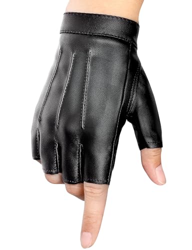 MELLIEX Lederhandschuhe Fingerlose, Rutschfeste PU Leder Halbfinger Handschuhe, Schwarz Punk Handschuhe Ohne Finger für Herren Damen Fahren Motorrad Autohandschuhe, M