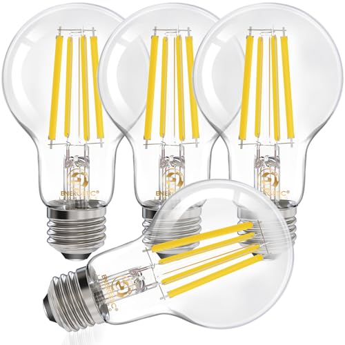 Energetic Dimmable A19 LED Edison Light Bulb, 12W Equivalent 100W, 1600LM High Brightness, 5000K Daylight, Clear Antique LED Filament Bulb for Home, Bathroom, E26 Standard Base, 4-Pack