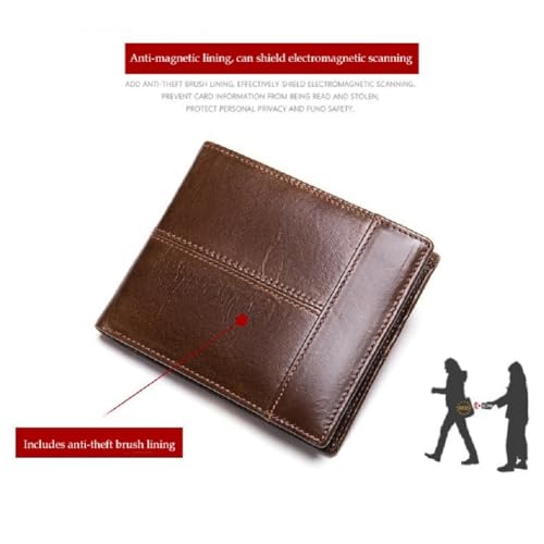 Men's wallet short wallet first layer cowhide multiple card slots 2 fold men's wallet coin purse (Brown)4