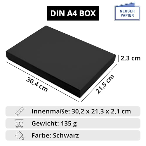 1x DIN A4 - Hochwertige Geschenk- und Aufbewahrungsbox - 30,2 x 21,3 x 2,1 cm - Schwarz - stabiler 650 g/m² Karton