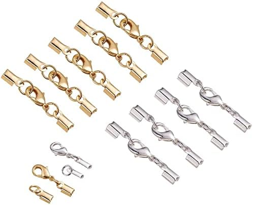 DIY Crafts 5 Sets, Antqiue Silver, 5-100 Sets Fold Over Cord End Caps Brass Lobster Claw Clasps Terminators Crimp End Tips Necklace Cord(5 Sets, Antqiue Silver)