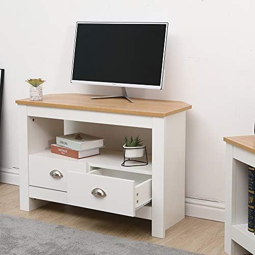HOME MODERN Wooden Living Room Funriture Sets (Side/Lamp Table + 1 Door 3 Drawers Cupboard/Sideboard + TV Stand Unit Cabinet),White+Oak Color