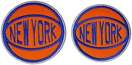 New York Basketball Embroidered Iron-On Patch, Orange and Blue, Set of 2, 2-7/8 in and 2-5/8 in image 4