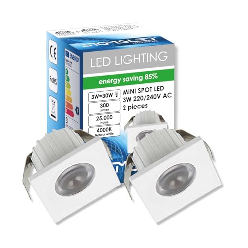 Spot LED encastrable 3W dimmable carrè alu avec faisceau de 30 degrés pour éclairage ciblé