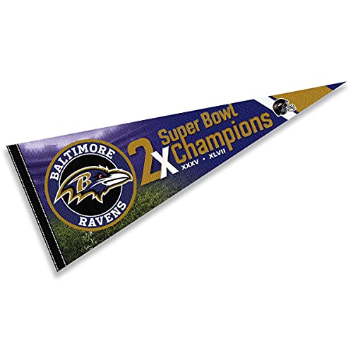 Baltimore Ravens 2 Time Bowl Champions Pennant Banner Flag #TOP25