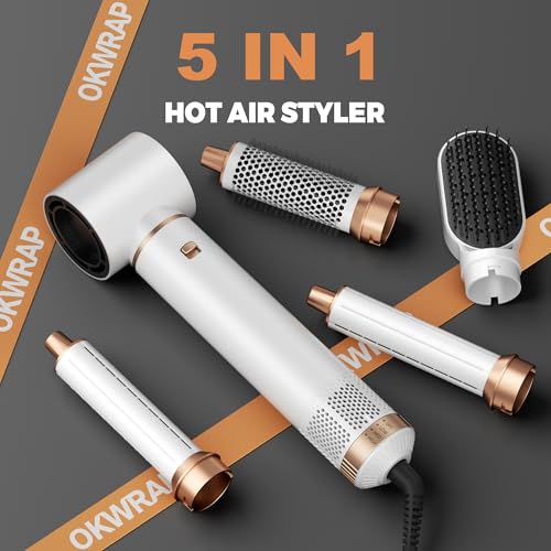 Image of 5 in 1 Blow Dryer Brush, Upgrade Hair Dryer Brush Set Negative Ion Air Styler Curling Wrap Air Curler, Hot Air Brush Curling Iron Hair Styling Tools As A Gift for Straight /Curl /Dry /Smooth