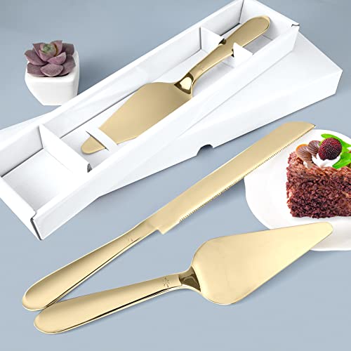 Cake Cutting Set For Wedding, Elegant Cake Knife And Server Set With Thickened Stainless Steel And Rounded Edges, Cake Cutter And Pie Spatula For Birthday Anniversary Christmas Gift Set Of 2, Gold #TOP5
