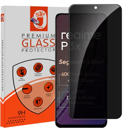 Image of STP FEEL Premium Grade Privacy Tempered Glass Screen Protector Guard Compatible For Realme P3X 5G (6.72 Inch, Pack of 1) Full Edge to Edge Coverage Anti-Spy /Anti-Peeping 9H Hardness
