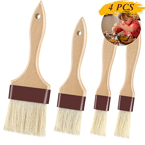 Image of Pastry Brushes for Baking Basting Brush with Boar Bristles and Beech Hardwood Handles Culinary Oil Brush for Barbecue Butter Grill BBQ Sauce Baster Marinade Kitchen Food Cooking Brushes 4PCS
