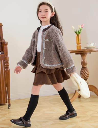 Toddler Kid Girls Vintage Corduroy Mini Skirt High Waisted Y2K Ruffle Skirts with Liner 3-12Y4