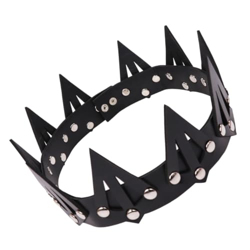 FRCOLOR Gothic Headpiece Black Headband Gothic Crown Headpiece Spiky Tiaras Punk Rock Costume Party Hair Accessories for Women Girls Black Leather Headband