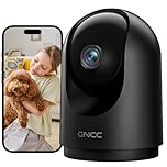 GNCC Telecamera WiFi Interno 2K, Videocamera Sorveglianza, Visione Notturna, 360°, Audio Bidirezionale, Rilevamento di Movimento e Notifiche, Telecamere Cani/Bambini, Nero, 2.4GHz Wi-Fi