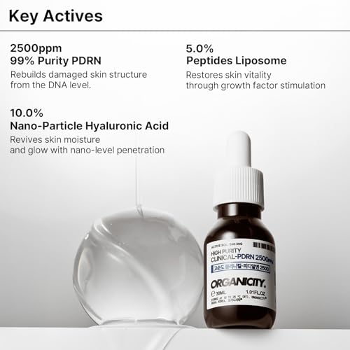 ORGANICITY 99% Purity PDRN 2500ppm + 4GF (EGF) Liposome 5% Concentrated Serum 1.01 Fl Oz + 0.16 Fl Oz with Korean Trout DNA & Nano-Particle Hyaluronic Acid, Korean Skin Care, Safe & Sustainable Source