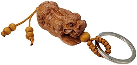 FAZOVIN Feng Shui Lucky Keychain for Men, Woodcarving Pi Xiu Keeping Fortune Coins Key Ring Good Luck Charm