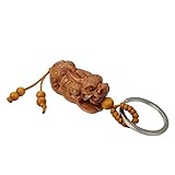 FAZOVIN Feng Shui Lucky Keychain for Men, Woodcarving Pi Xiu Keeping Fortune Coins Key Ring Good Luck Charm