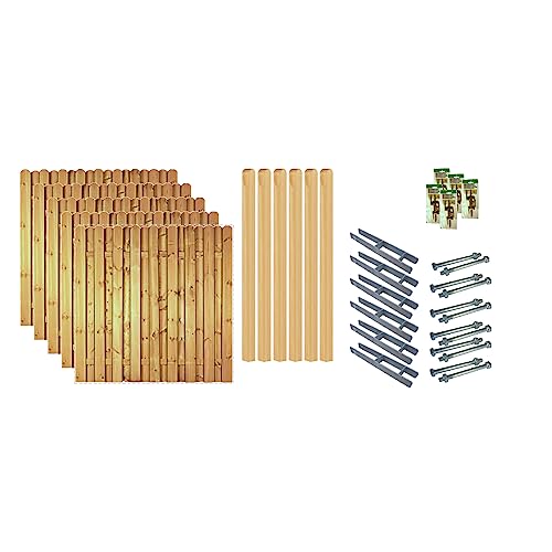 TETZNER & JENTZSCH Zäune Los Angeles 3 I Sichtschutz Zaun 180x180cm Graugrün I Gartenzaun aus Holz für den Sichtschutz I Zaun mit Lamellenwand I Gartenzaun Komplettset mit Trennwand für den Windschutz