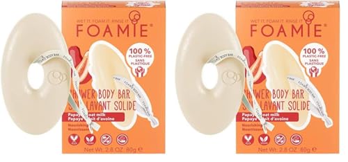 Foamie Bagnoschiuma Solido per Tutti i Tipi di Pelle con Papaya e Latte d'Avena, Idratante Intensivo, Senza Solfati, 100% Vegano e Senza Plastica, 80g (Confezione da 2)