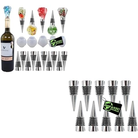 JIOFAVIU 25 Pcs Resin Wine Bottle Stoppers Molds Set, Wine Stopper Silicone Molds for Epoxy Resin, Stopper Epoxy Resin Silicone Molds Set Kits (5 Molds with 20 Stoppers) Cover