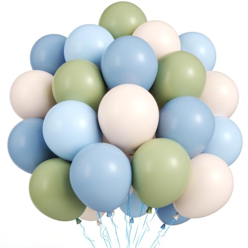 Sage Green and Blue Balloons, 50Pcs 12 Inch Boho Neutral Party Decorations