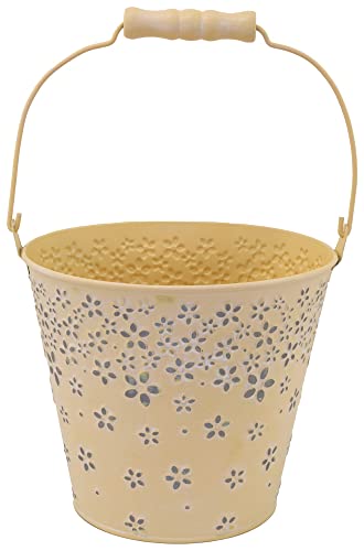 Boston International Metal Flower Accent Bucket/Pail with Handle, 6-Inches, Yellow
