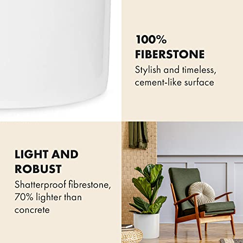 Fox & Fern Planter, Plant Pots Indoor, 12 Inch Planters For Indoor Plants, White Pots For Indoor Plants - Fits Mid Century Modern Plant Stand - Drainage - Fiberstone - Glossy White - 12 Inch Plant Pot #TOP2