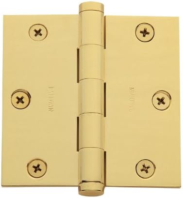 Baldwin 1035.I 3.5" x 3.5" Solid Brass Square Corner Plain Bearing Mortise Hinge, Polished Brass