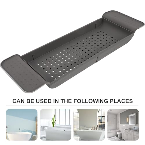 Plateau de bain extensible gris Abaodam en plastique PET avec support antidérapant réglable