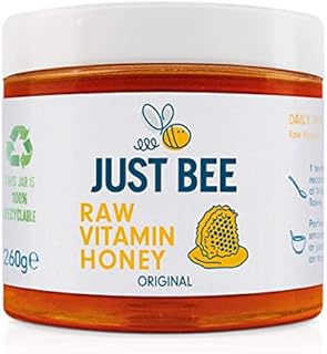 Just Bee Raw Vitamin Honey, raw natural honey with vitamins, floral and meadow honey with Vitamin C, B6, B12, Echinacea (260g jar)