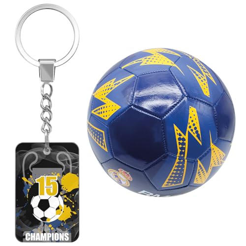 Balón de Fútbol Real Madrid Oficial Talla 5 Azul Marino + Llavero | Balón Deportivo para Fans | Ideal para Entrenamiento y Regalo | Producto Licenciado del Club Real Madrid