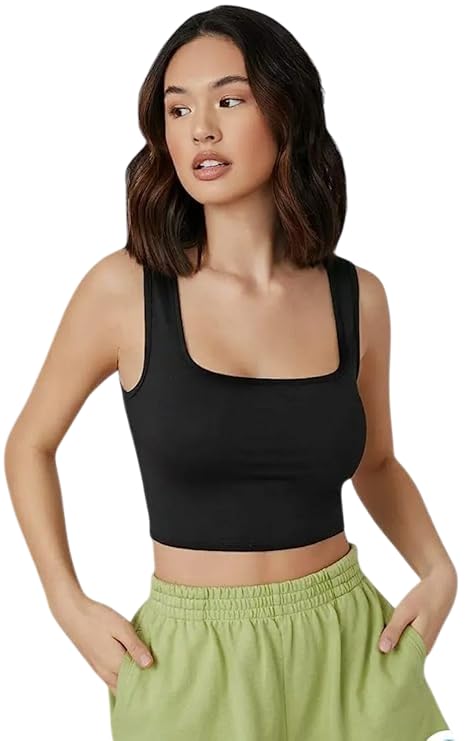 shahveer creation Women's Square Neck Crop Top, Sleeveless Athletic Tank, Black-picture-56