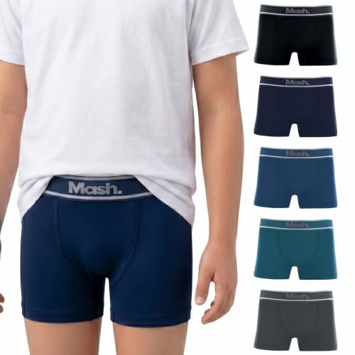 MASH Kit 5 Cuecas Boxer Infantil Sem Costura Em Poliamida Kids, 1 Azul Diesel - 1 Azul Jeans - 1 Azul Marinho - 1 Cinza Chumbo - 1 Preto, G