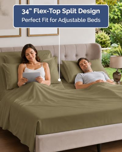 Image of Flex Top Split Head King 6 Piece Sheet Set - Breathable & Cooling - Khaki