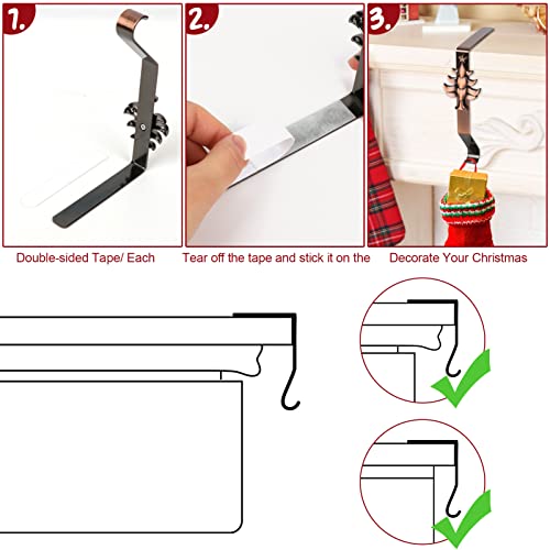 6 Pcs Christmas Stocking Holders For Mantel, Non-Slip Stocking Hangers Christmas Decor Include Snowflake/Snowman/ Bell/Xmas Tree/Santa/Elk For Christmas Fireplace Floor Shelf Decorations (Red Bronze) #TOP4