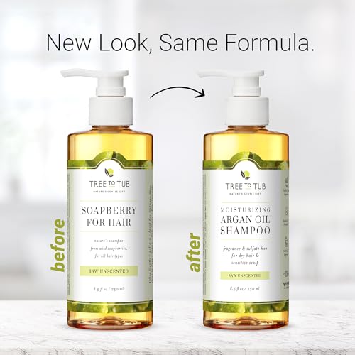 Tree to Tub Fragrance Free Shampoo for Dry & Sensitive Scalp - Gentle Unscented Hydrating Hair Shampoo for Women & Men, Moisturizing Sulfate Free Shampoo w/Organic Argan Oil, All Natural Soapberry - Thumbnail 4