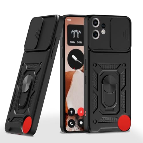 Image of Pikkme Back Cover for CMF by Nothing Phone 2 Pro 5G | 360 Protection Case | Sliding Camera Shield Cover & Ring Holder Stand D10 Tough Armor Bumper Case (Black)