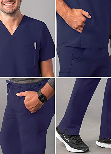 Adar Addition Go-Everyday Scrub Set For Men - Stylish Scrub Top & Cargo Scrub Pants - A9800 - Navy - M #TOP3