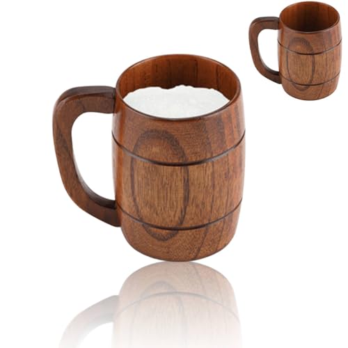 Tazza di birra in legno fatta a mano, 400 ml di Birra retrò Legno Naturale Acqua per tè Classico con Manico per Caffè, Bevande, Succo