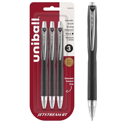 Image of uni-ball Jetstream RT Ballpoint Pens, Bold Point (1.0mm), Black, 3 Count