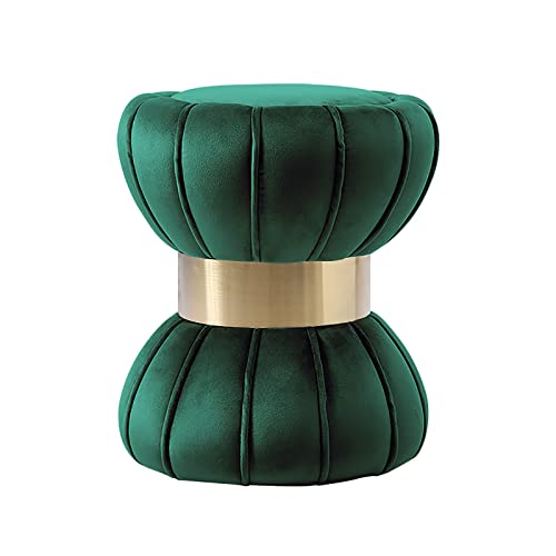 Pouf ottoman en velours vert de style vintage pour salon moderne et déco d'entrée