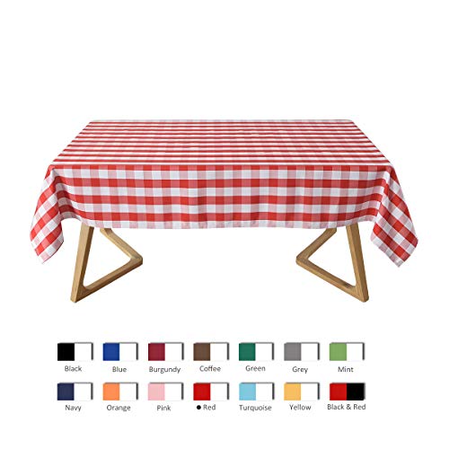 Maxmill Rectangle Checkered Tablecloth Waterproof Spillproof Wrinkle Resistant Buffalo Plaid Heavy Weight Table Cloth Gingham Table Cover For Outdoor And Indoor Use, 52 X 70 Inch Red And White #TOP2