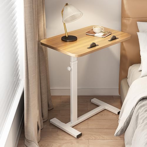 Mobile Standing Desk with Wheels Adjustable Height Ergonomic Design Ideal for Hospital and Home Use (White+Wood)