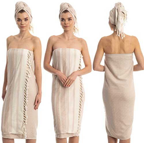 Demmex Certified 100% Organic Turkish Cotton Beach And Bath Towel, Peshtemal Towel Blanket, Quick Dry Sand Free, Oversized Light Compact, Diamond Weave, Prewashed, 71X36 Inches, 14 Oz (Beige) #TOP5