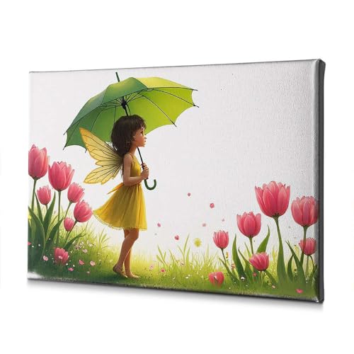 Tableau féerique fée et tulipes roses douceur pour salle de bain WTD