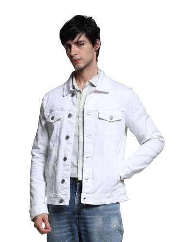 Image of JACK & JONES Men's Spread Collar Cotton Standard Length Washed Denim Jacket