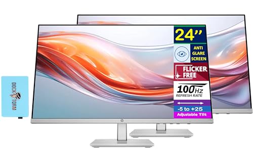 Image of HP Series 5 524sh 24'' FHD IPS Monitor with 5ms Response Time, Anti-Glare, Flicker Free, Low Blue Light, VGA, HDMI, & Dockztorm USB Port Expander, Black /Silver Color (94C19AA#ABA) 2 Pack