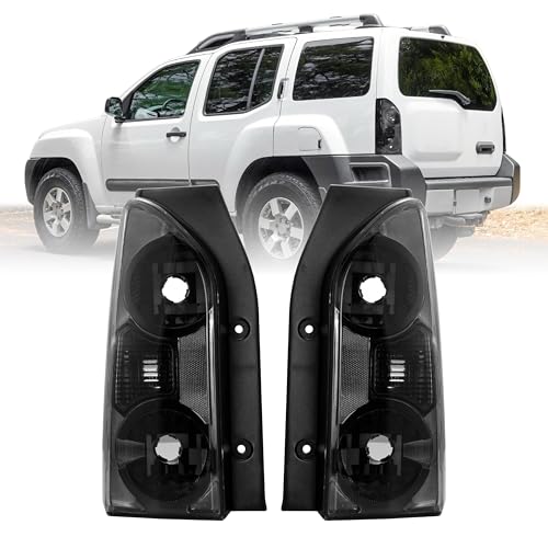 USR 05-15 N50 SUV Tail Light – Rear Tail Lamps (Left + Right) Pair - Compatible with 2005-2015 Nissan Xterra Sport Utility Vehicle All Models X SE S & Off Road (LIGHT SMOKE LENS BLACK CHROME HOUSING)